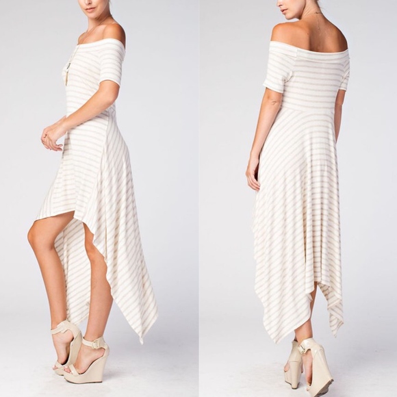 DAISY Off Shoulder Asym Dress - OATMEAL - Picture 2 of 2